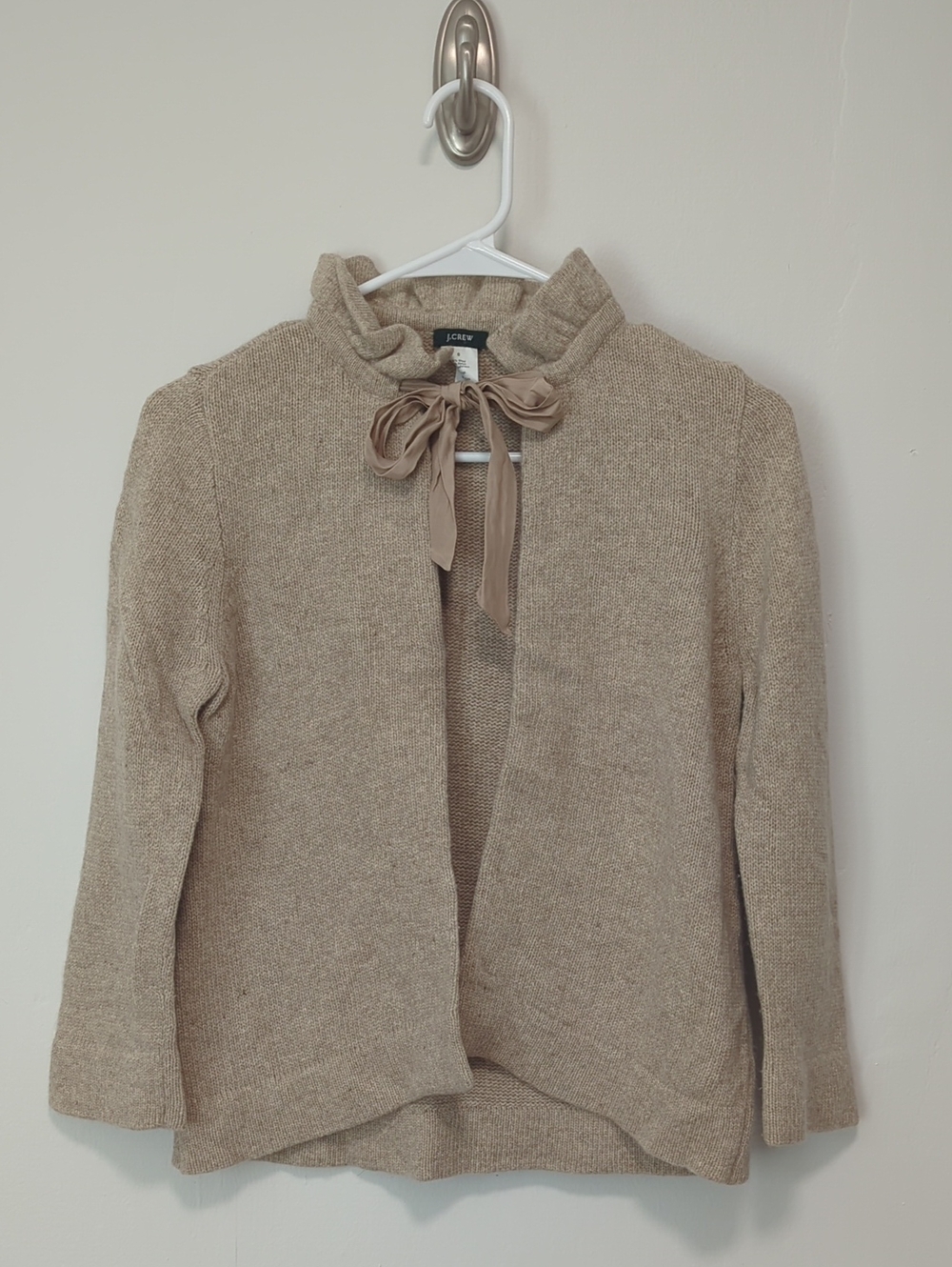 J. Crew Beige Tie-Neck Open Cardigan Sweater